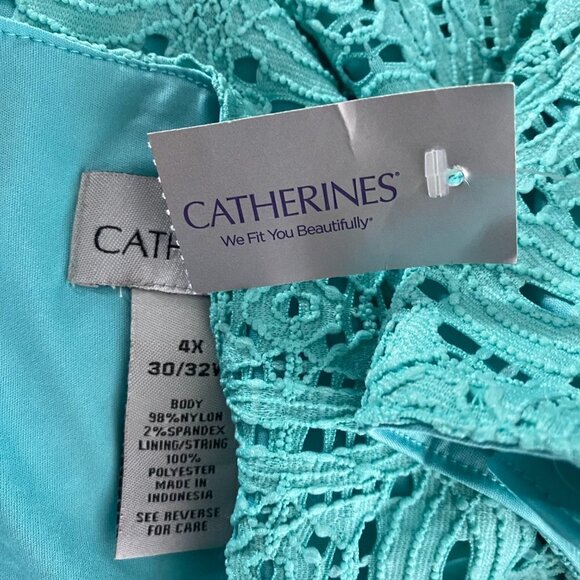Catherines Dress Women's 4X Eyelet Turquoise Sleeveless Tie Waist NWT DR-1085 - Picture 10 of 14